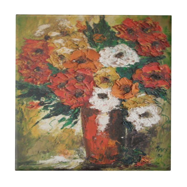 Azulejo Ann Hayes Pintando Flores Vermelhas Mistur (Frente)