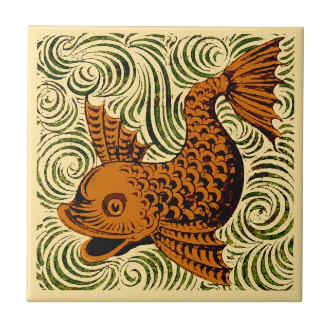 Azulejo Antigo de Peixe Arte Antiga de Morgan (Frente)