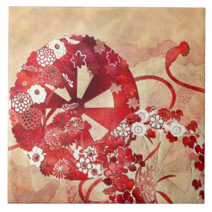 Azulejo Antigo Leque e Flores Oriental