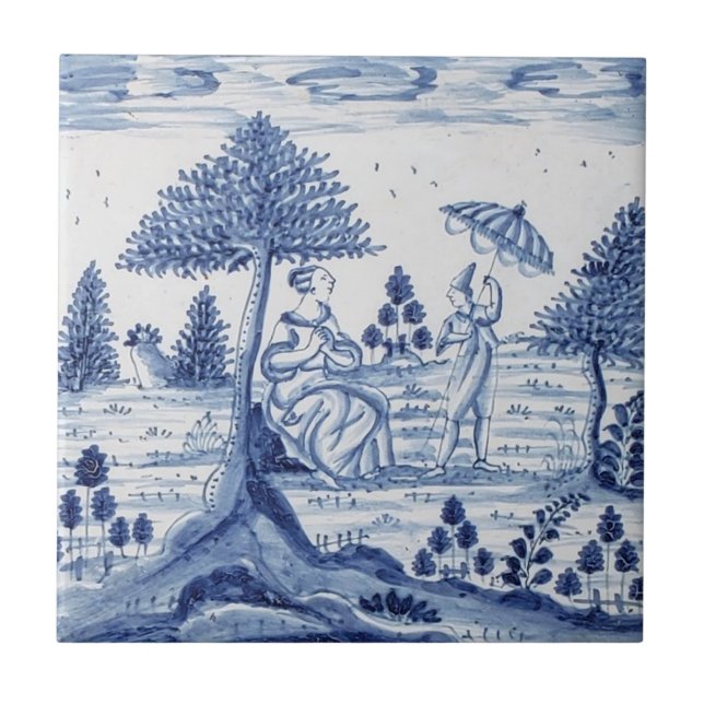 Azulejo Antiquado - Cena Pastoral Azul e Branco-1 (Frente)