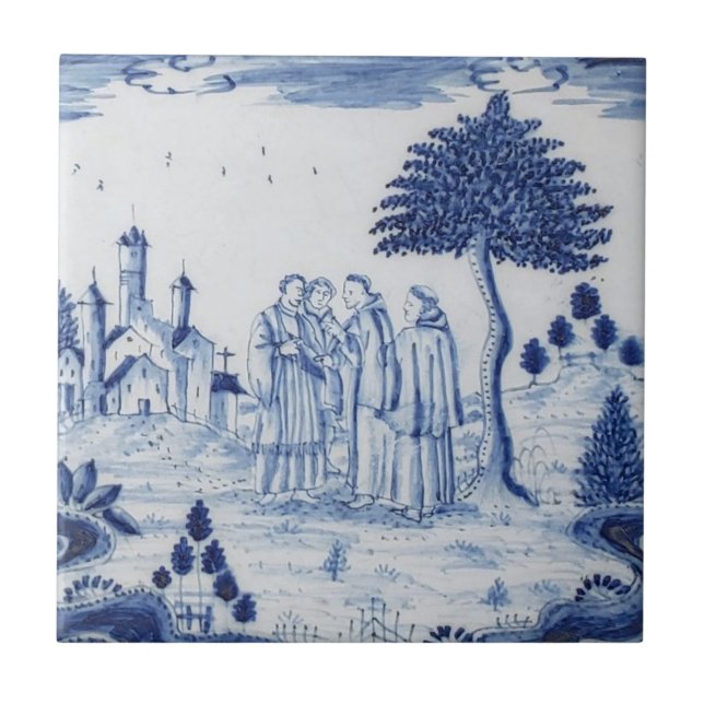 Azulejo Antiquado - Cena Pastoral Azul e Branco-3 (Frente)