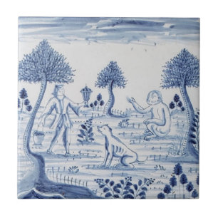 Azulejo Antiquado - Cena Pastoral Azul e Branco-5