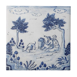 Azulejo Antiquado - Cena Pastoral Azul e Branco-6