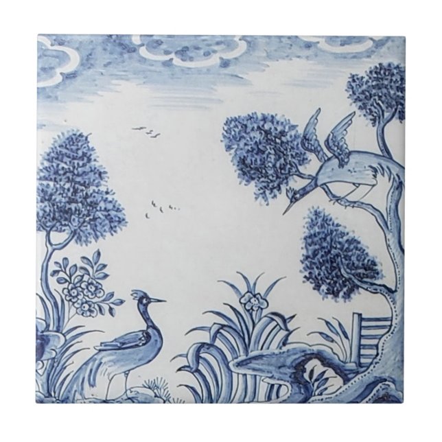 Azulejo Antiquado - Cena Pastoral Azul e Branco-7 (Frente)