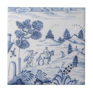 Azulejo Antiquado - Cena Pastoral Azul e Branco-8