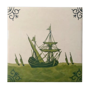 Azulejo Antiquado Minton Hollins Delft Boat #4 Rep