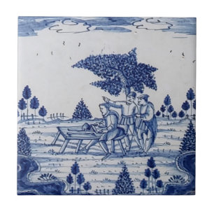 Azulejo Antique Delft-Pastoral Cena Azul e Branco-