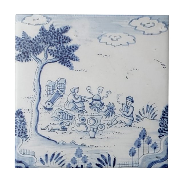 Azulejo Antique Delft-Pastoral Cena Azul e Branco- (Frente)