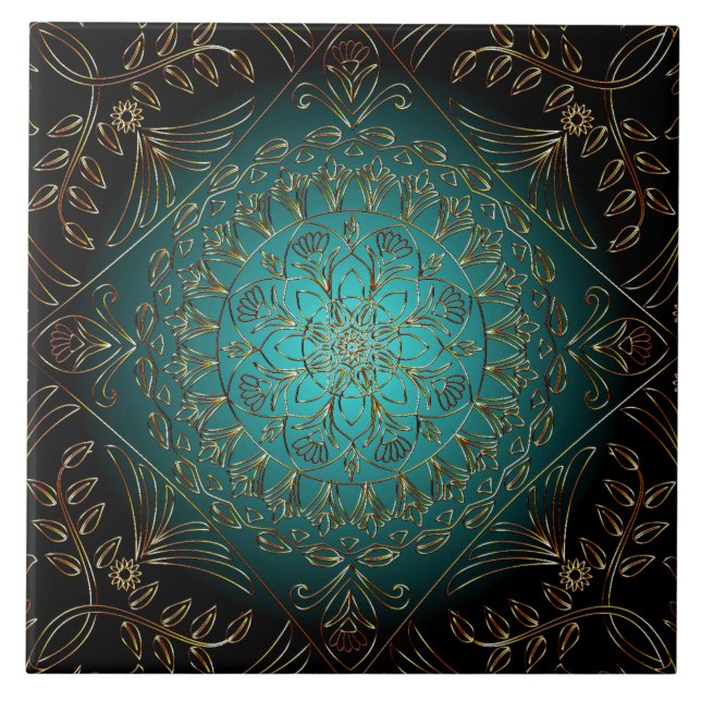 Azulejo Aqua Dourado Decorativo Cerâmico (Frente)