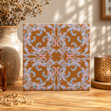 Azulejo Arabesco Rosa e Azul Vintage em Caramelo Q