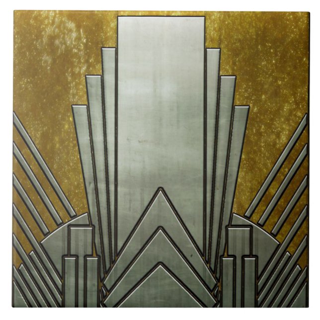 Azulejo - Art Déco Cinza e Dourado (Frente)