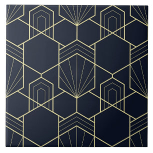 Azulejo - Art Déco Dourado e Azul Escuro