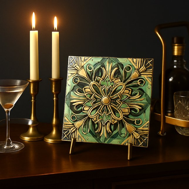Azulejo Art Nouveau / Art Deco Dourado Verde (Criador carregado)