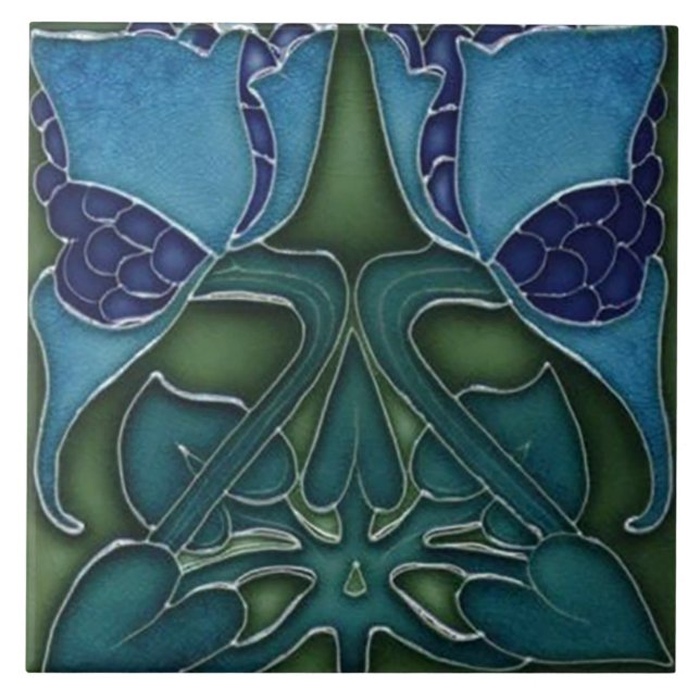 Azulejo - Art Nouveau Azul e Verde (Frente)
