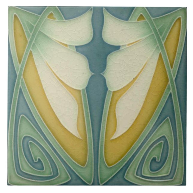 Azulejo - Art Nouveau Blue Background Ivory Flower (Frente)