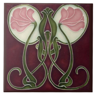 Azulejo Art Nouveau - Cabeças de Flores Rosa