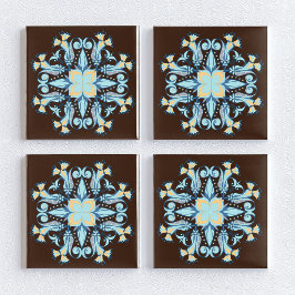 Azulejo Art Nouveau Floral em Marrom Chocolate