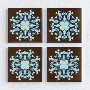Azulejo Art Nouveau Floral em Marrom Chocolate