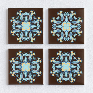 Azulejo Art Nouveau Floral em Marrom Chocolate