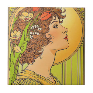 Azulejo Art-nouveau Musa com flores da primavera