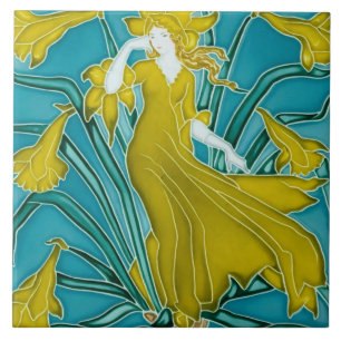 Azulejo Art Nouveau Narciso Amarelo de Walter Cran