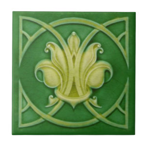 Azulejo Art Nouveau Verde Gótico Fleur de Lis Rep