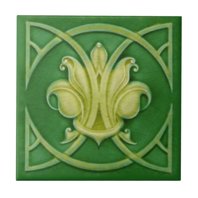 Azulejo Art Nouveau Verde Gótico Fleur de Lis Repr (Frente)