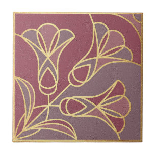 Azulejo Arte Deco Floral. Mauve e Dourado