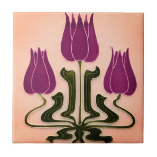 Azulejo - Arte Floral Art Nouveau Rosa/Roxo