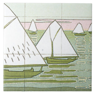 Azulejo Arte Náutico em Pastel de Barcos à Vela An