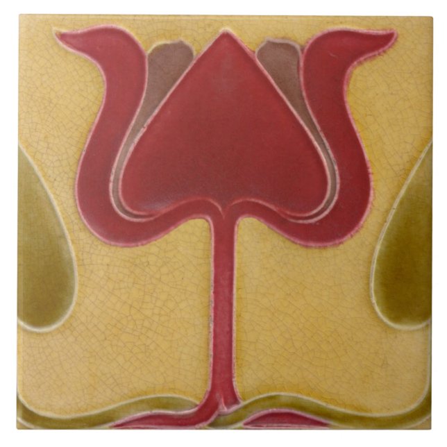 Azulejo - Arte Nova de Tulipa com Visual Vintage (Frente)