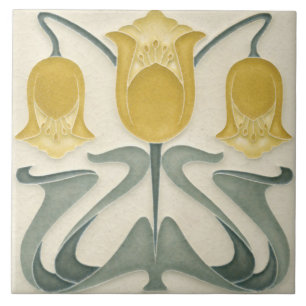 Azulejo - Arte Nova Floral Amarelo Bege
