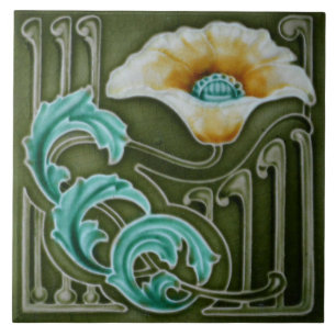 Azulejo - Arte Poppies Antiga em Art Nouveau