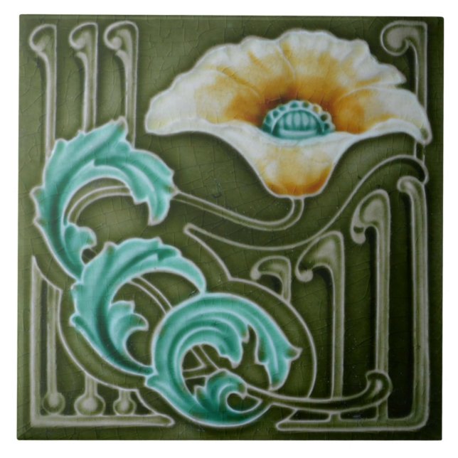 Azulejo - Arte Poppies Antiga em Art Nouveau (Frente)