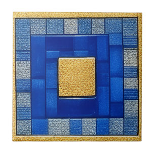 Azulejo Artístico Quadrado mosaico Azul + Dourado