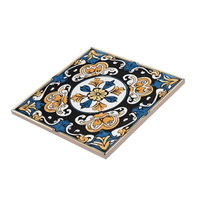 Azulejo Azul Amarelo Branco Preto Espanhol Marroqu (Lateral)