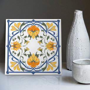 Azulejo Azul Amarelo Moderno Português Lisboa