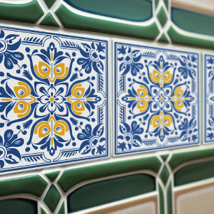 Azulejo Azul Amarelo Moderno Português Lisboa