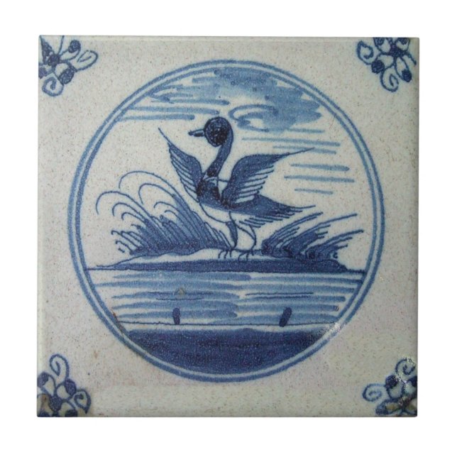 Azulejo Azul Antecipado - Pato na Água (Frente)