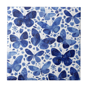 Azulejo Azul Aquarela Borboletas