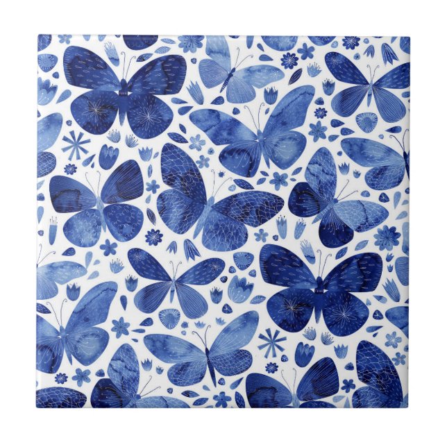 Azulejo Azul Aquarela Borboletas (Frente)
