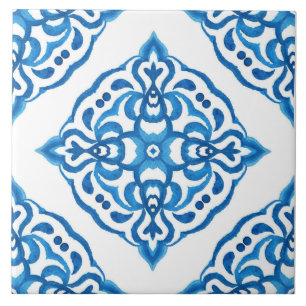 Azulejo Azul-Branco-Damasco