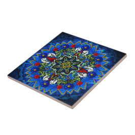 Azulejo azul da mandala da janela cor-de-rosa