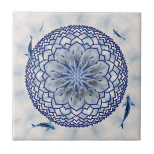Azulejo azul da mandala de Koi Lotus