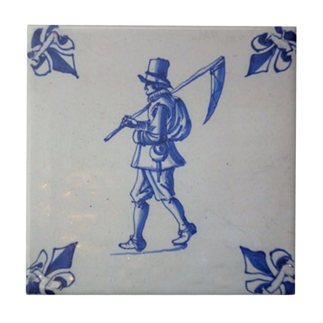 Azulejo Azul Delft - Carregando de força ou enferm (Frente)