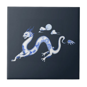 Azulejo azul do dragão do salgueiro