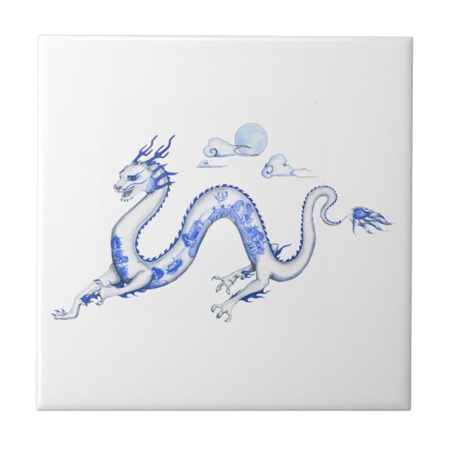 Azulejo azul do dragão do salgueiro com fundo (Frente)