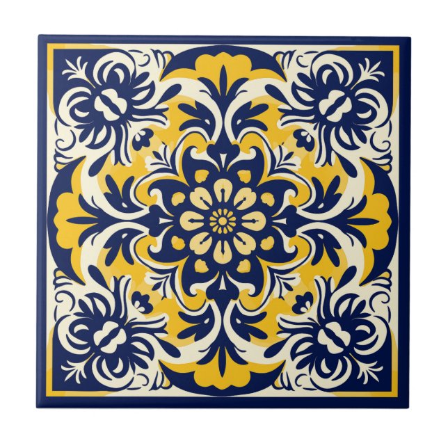 Azulejo azul e amarelo mexicano - nº 2 (Frente)