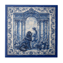 Azulejo Azul e Branco de Jardim com Mural de Newfo