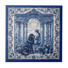 Azulejo Azul e Branco de Jardim com Mural de Newfo